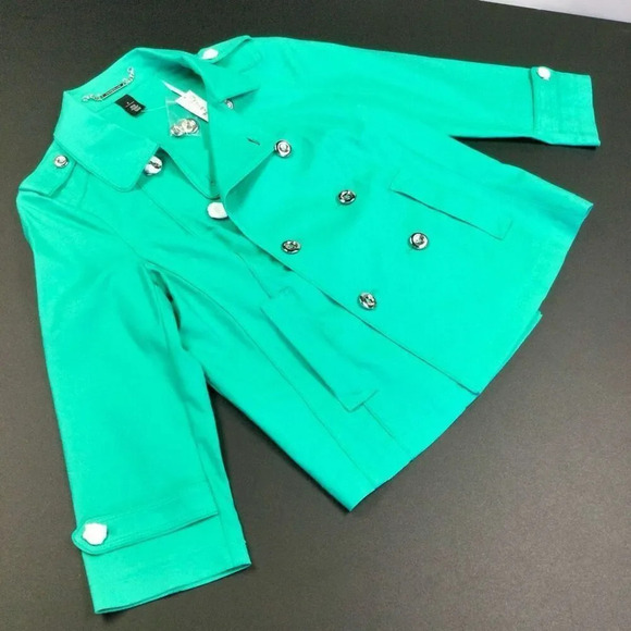 NWT White House Black Market Womens Turquoise Swing Double Breasted Jacket Sz 8 - Picture 1 of 13